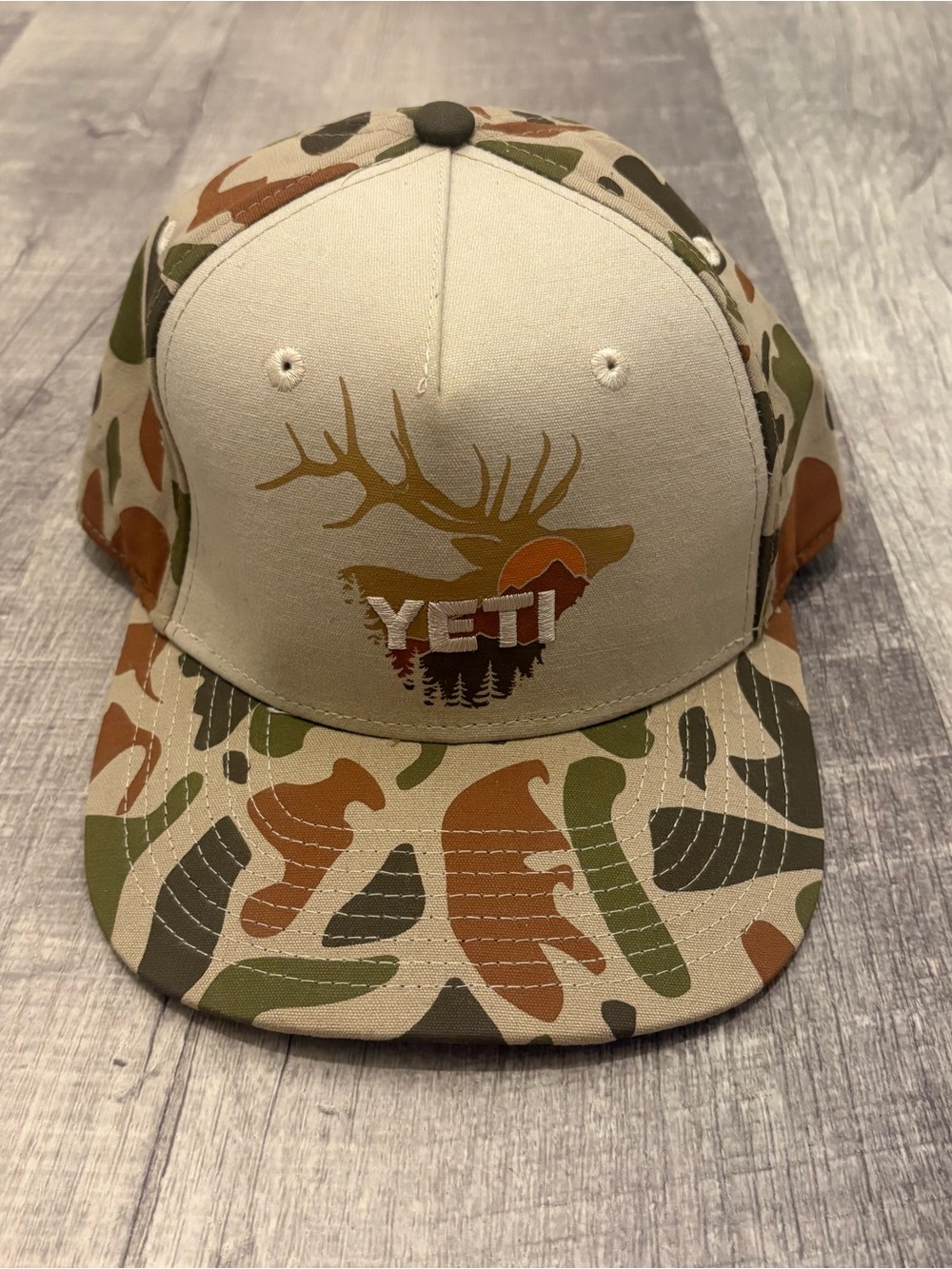 YETI Built for the Wild Camo Trucker Snapback Hat Deer Antler Badge